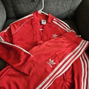 Adidas Scarlet Tracksuit with White Accents